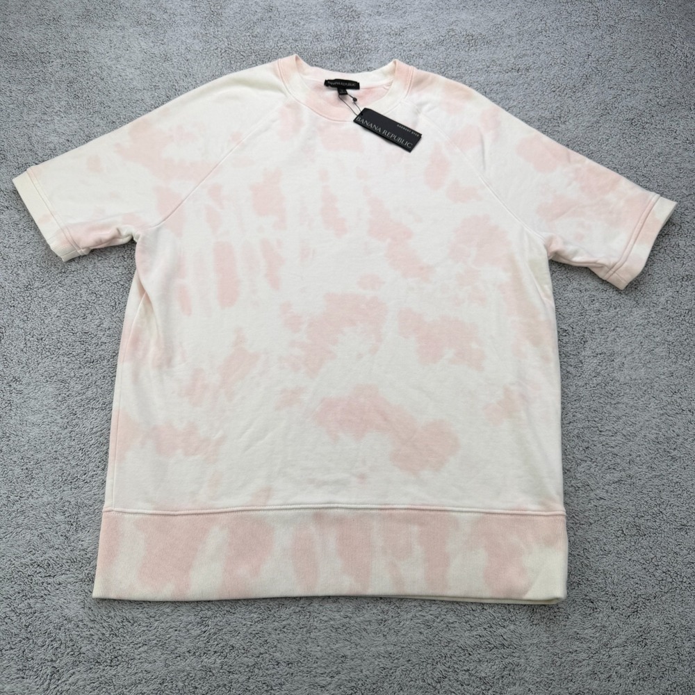 Banana Republic Sweatshirt Mens Large Tall Peach Garment Dyed Crew Short Sleeve